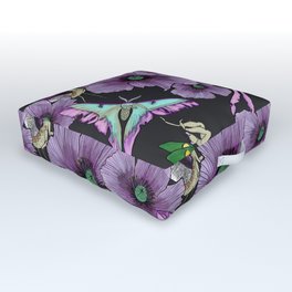 Purple Poppy Print over Grey  Outdoor Floor Cushion