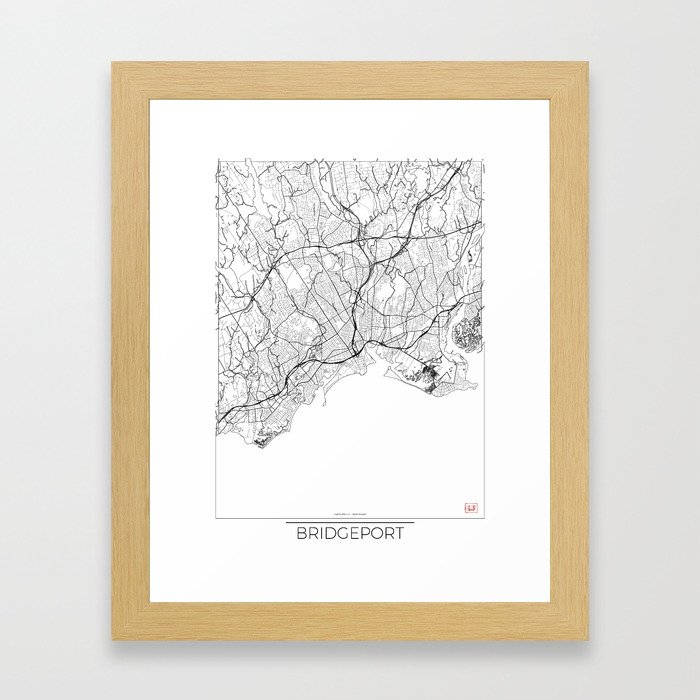 Bridgeport Map White Framed Art Print