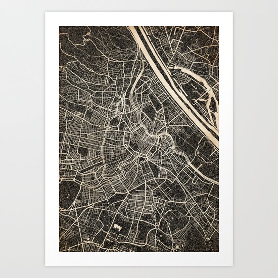 Vienna map ink lines 2 Art Print