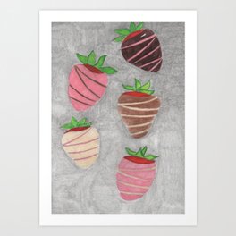 Chocolate coated strawberries Art Print