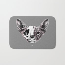 Shynx Half Skull Bath Mat | Day, Ink, Dead, Egipt, Sphynx, Cute, Fakeface, Skull, Digital, Halloween 