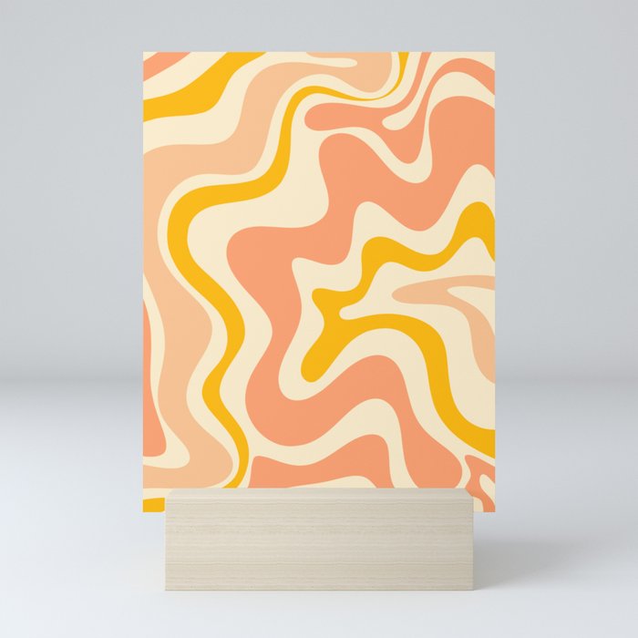 Retro Liquid Swirl Abstract Pattern in Mustard Yellow and Warm Peach Blush Tones Mini Art Print