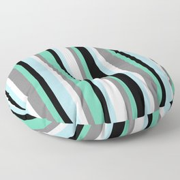 [ Thumbnail: Aquamarine, Black, Powder Blue, Mint Cream, and Gray Colored Pattern of Stripes Floor Pillow ]