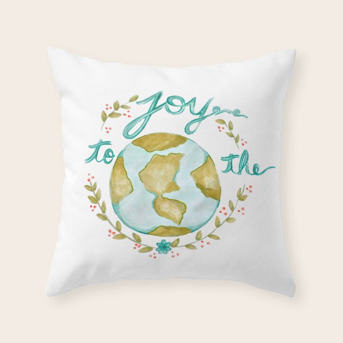 Joy to the World Christmas with Berries and Garland Throw Pillow by