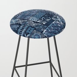 Hawaiian style blue tapa tribal fabric abstract patchwork vintage vintage pattern Bar Stool