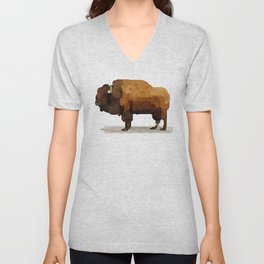 American Buffalo (Bison) Watercolor Painting V Neck T Shirt