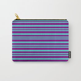 [ Thumbnail: Purple & Turquoise Colored Pattern of Stripes Carry-All Pouch ]