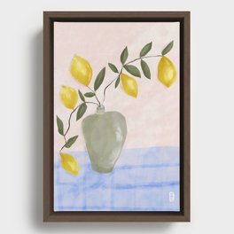 Lemon Tree in a Vase Pastel Pink and Blue Framed Canvas