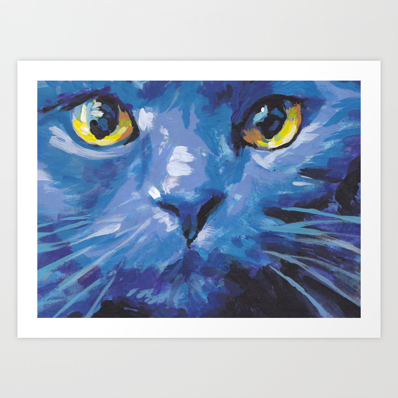 Russian Blue Cat 8x10 signed art PRINT painting RJK    