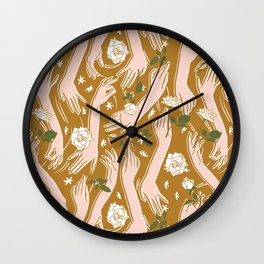 Hands joined rose bushes Wall Clock