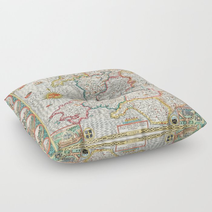 Vintage map of Wales Floor Pillow