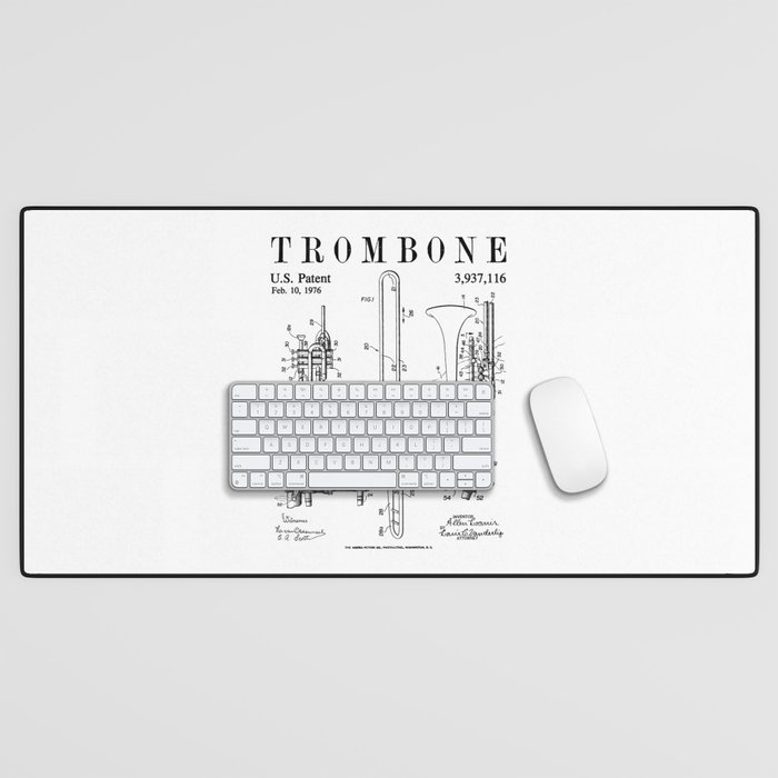 Trombone Old Vintage Patent Drawing Print Desk Mat