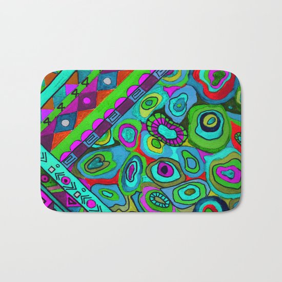 Abstract ethnic pattern in blue and turquoise tones . Bath Mat