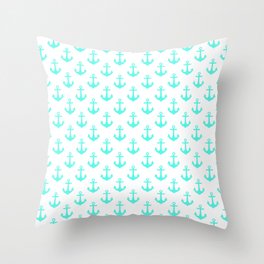 Anchors (Turquoise & White Pattern) Throw Pillow