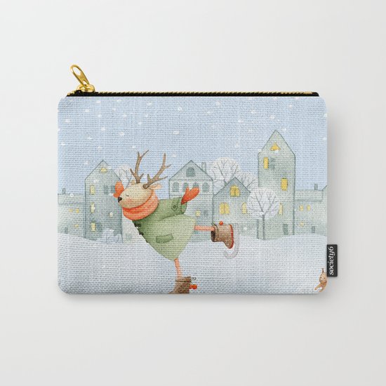 Merry christmas- Ice skating Deer and squirrel are having Winter fun Carry-All Pouch