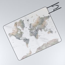 Habiki detailed world map with Antarctica Picnic Blanket