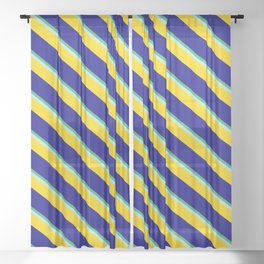 [ Thumbnail: Sea Green, Turquoise, Yellow & Blue Colored Stripes Pattern Sheer Curtain ]