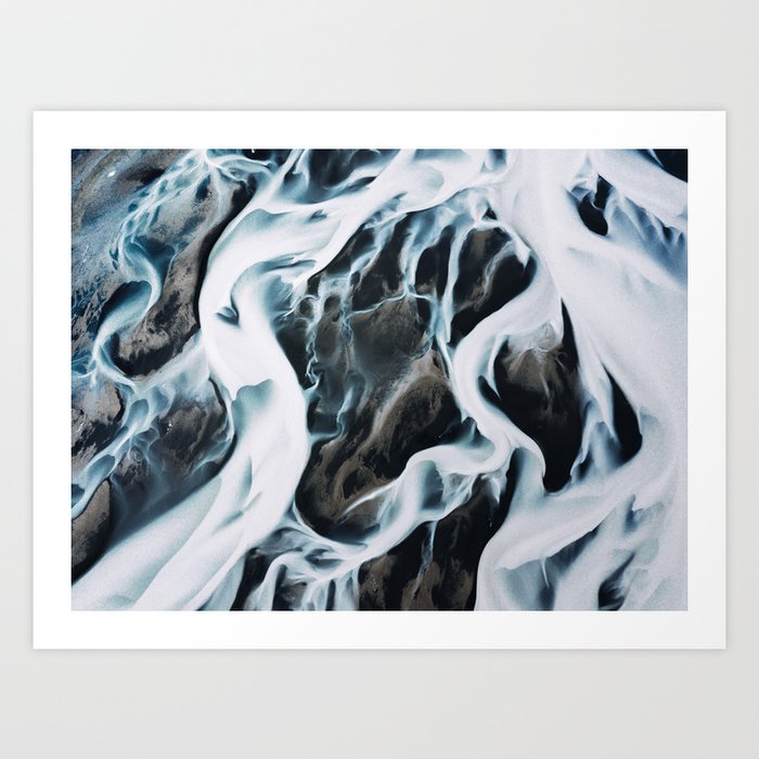 Aerial of an abstract River in Iceland Art Print