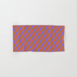 [ Thumbnail: Medium Slate Blue and Chocolate Colored Pattern of Stripes Hand & Bath Towel ]