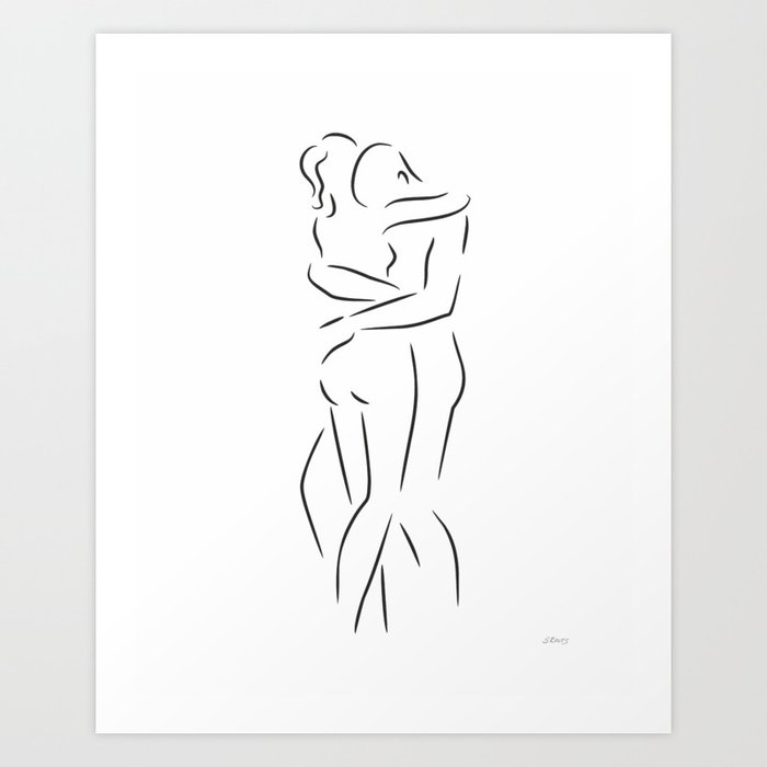 Minimalist Couple Sketch Embrace Drawing Art Print By Siretmr Society6