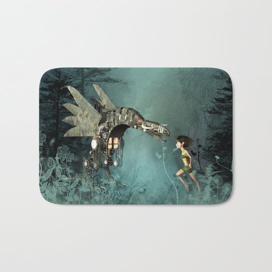 Cute fairy with steam dragon Bath Mat