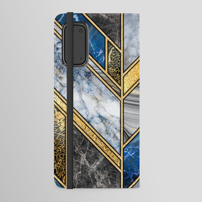 Art Deco Gold + Midnight Blue Abstract Chevron Android Wallet Case