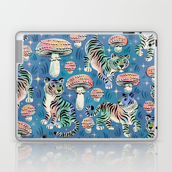 Tigers and Toadstools - Blue Laptop & iPad Skin