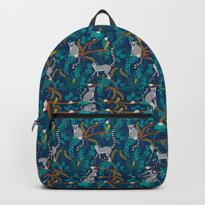 Lemurs on Blue Backpack