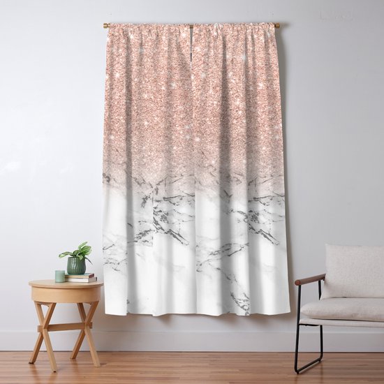 Modern faux rose gold pink glitter ombre white marble Blackout Curtain