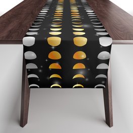 Celestial Moon phases and stars in silver and gold Table Runner