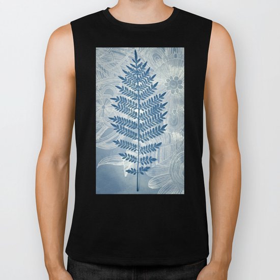 Jacaranda Leaf in Blue, Cream, Grey Biker Tank