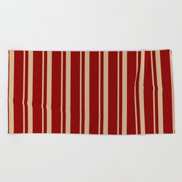 [ Thumbnail: Tan and Dark Red Colored Lines/Stripes Pattern Beach Towel ]