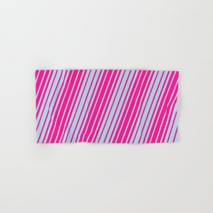 Deep Pink and Light Blue Colored Lined/Striped Pattern Hand & Bath Towel