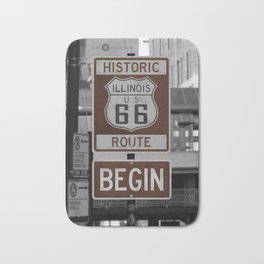 Begin Historic Route 66 Sign in Downtown Chicago Loop Bath Mat | Roadtrip, Us66, Photo, Streetsign, Illinois, Americana, Nostalgia, Historicroute, Chicago, Sign 
