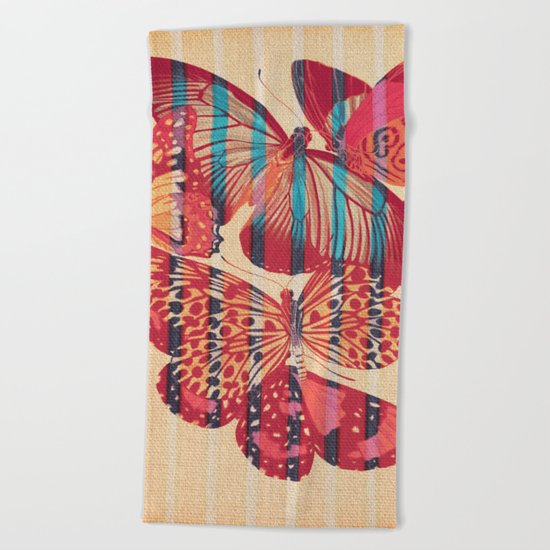 Butterflies in Strips Beach Towel