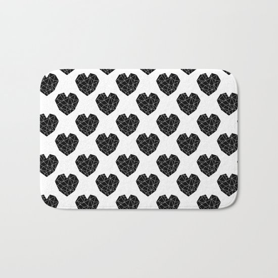Hearts black and white geometric minimal abstract valentines day gift for gender neutral him or her Bath Mat