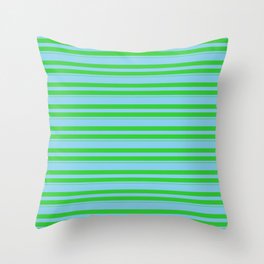 [ Thumbnail: Sky Blue & Lime Green Colored Stripes/Lines Pattern Throw Pillow ]