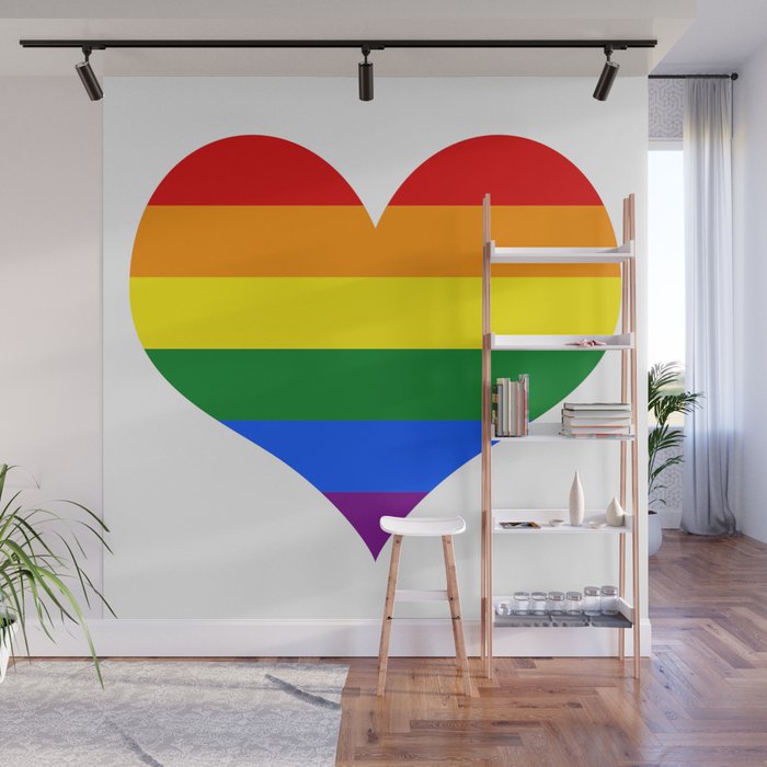 Classic rainbow lgbtq pride flag colors in a heart shape Wall Mural