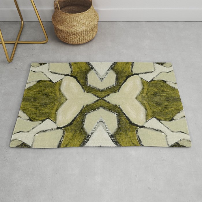 Abstract Oil Painting Pattern Ornament 2c48.4 Olive Green Rug