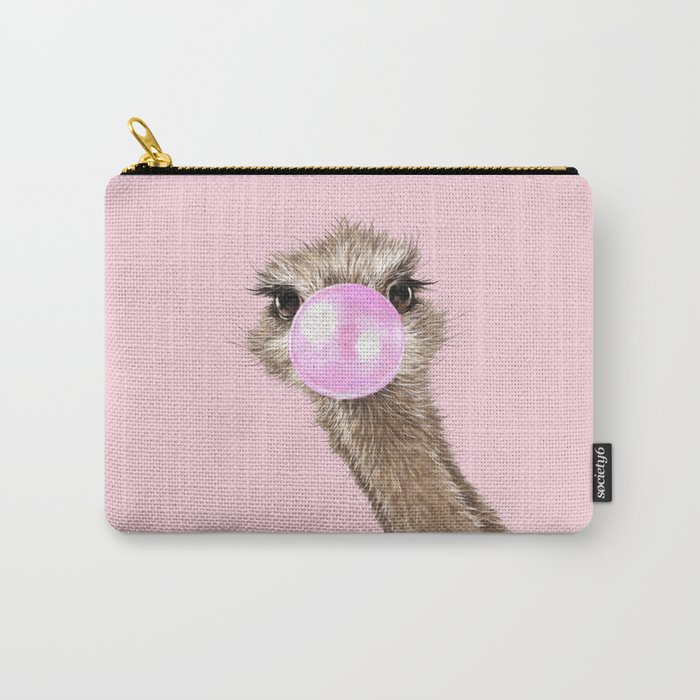 Sneaky Ostrich with Bubble Gum in Pink Carry-All Pouch