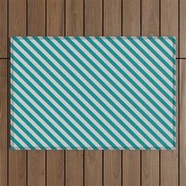 [ Thumbnail: Dark Cyan & Light Grey Colored Lines/Stripes Pattern Outdoor Rug ]