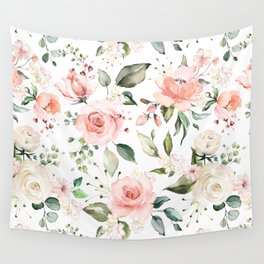 Sunny Floral Pastel Pink Watercolor Flower Pattern Wall Tapestry