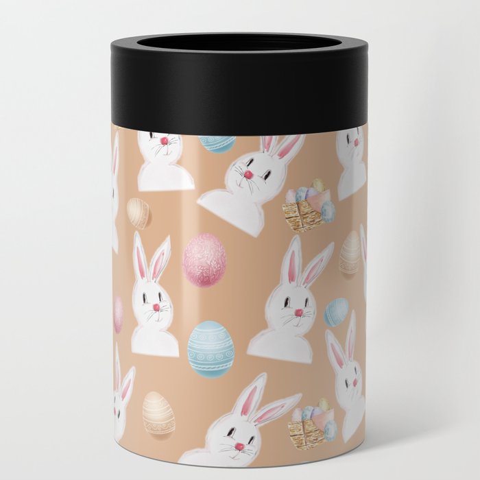 Easter Bunny And Eggs Pattern- Beige  Can Cooler