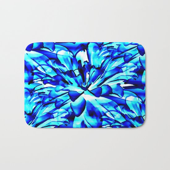 Painterly Ocean Blue Floral Abstract Bath Mat