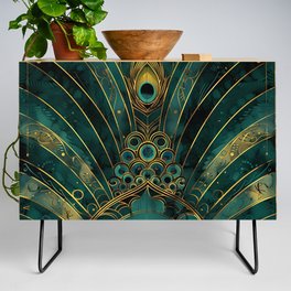 Teal Gold Vintage 1920s Style, Luxurious Aesthetic, Glamour Dark Green Gold Credenza