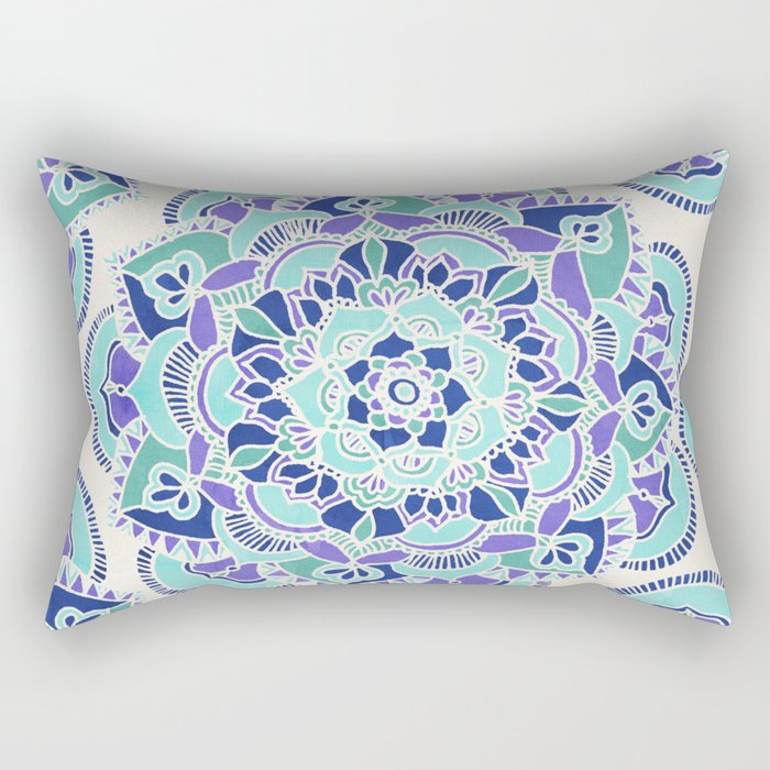 Royal Blue, Teal, Mint & Purple Mandala Flower Rectangular Pillow