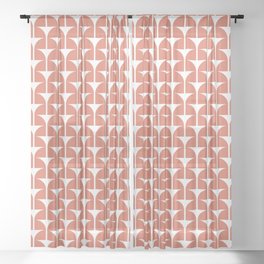 Mid-Century Geometric Coral Sheer Curtain