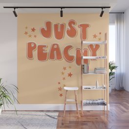 Just Peachy + stars - retro font and colors with vintage slang Wall Mural