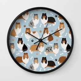 Rough Collie Dog Paws and Bones Pattern Wall Clock