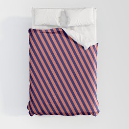 [ Thumbnail: Salmon & Midnight Blue Colored Pattern of Stripes Duvet Cover ]